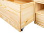 Une armoire en bois avec un tiroir ouvert et deux tiroirs plus petits.