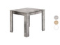 Table de salle à manger carrée avec un aspect béton.