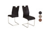 Deux chaises de salle à manger modernes avec une structure métallique et un revêtement gris foncé.