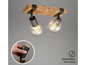 Plafonnier en bois avec deux luminaires ajustables et ampoules.