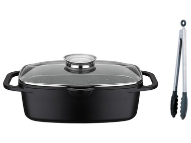GSW Sauteuse universelle Gourmet Granit 33 x 21 cm avec pince à servir de 30 cm