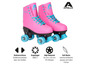 Patins à roulettes roses Apollo avec des roues bleues et une taille réglable.