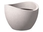 Un pot de fleurs rond blanc avec une texture rugueuse.