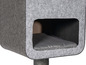 Une maison pour chat grise avec un espace pour dormir.