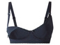 Un soutien-gorge de maternité bleu foncé, rembourré et avec dentelle.
