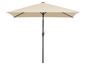 Un parasol beige avec un mât noir.