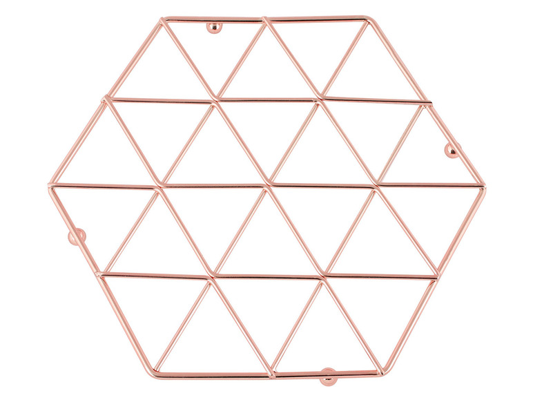 Un dessous de plat hexagonal rose doré.