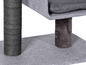 Un griffoir pour chat avec un poteau enroulé de corde et une plateforme avec coussin.