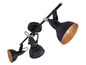 Lampe de plafond noire avec trois spots orientables.