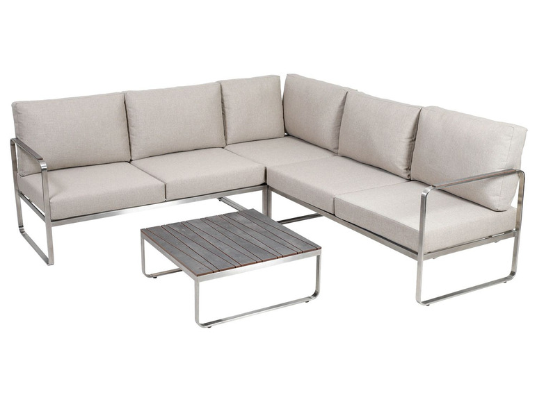 Un canapé d'angle avec une table basse assortie pour l'extérieur.