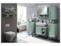 Salle de bain avec lavabo, armoire à miroir, armoire haute et étagères murales.