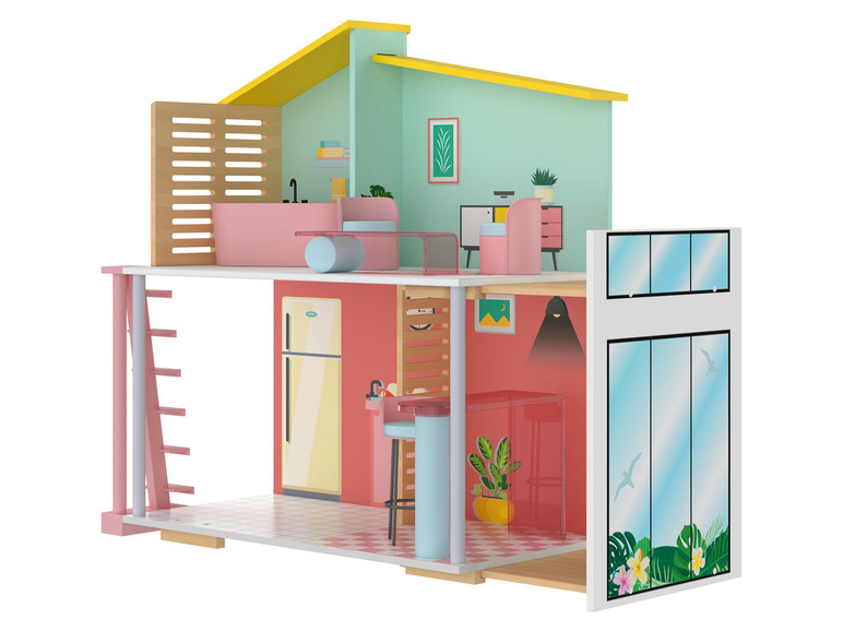 Aller en mode plein écran : Playtive Maison de poupée en bois Fashion Doll, 8 pièces - Image 1