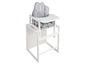 Chaise haute blanche Miffy avec coussin gris et plateau.
