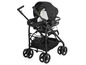 Une poussette Chicco noire avec un siège auto portable.