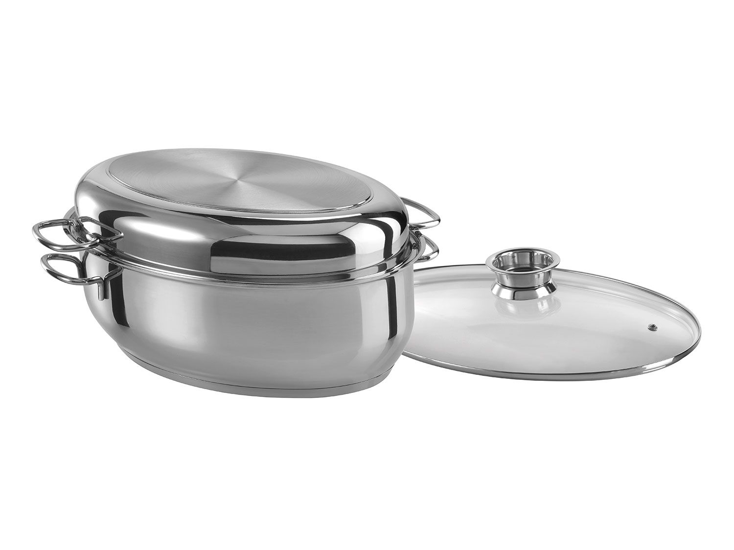 GSW Cocotte ovale multicuisson 38 cm avec couvercle en acier inoxydable et couvercle en verre - vue 2