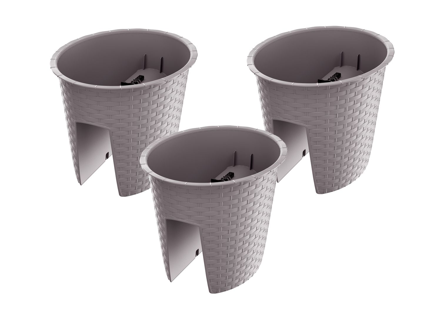 PROSPERPLAST, Jardinière de balcon « Ratolla Railing » aspect rotin, lot de 3 (Ovale, 298x242x225 mm, mocca)
