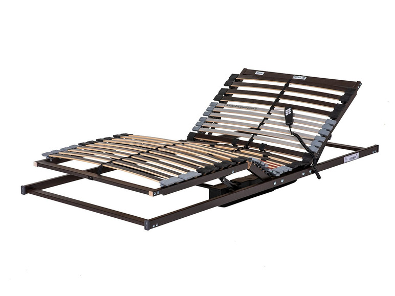 Un sommier de lit électrique avec un sommier à lattes en bois.