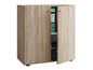 Armoire en bois avec une porte ouverte, contenant un classeur