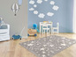 Un tapis gris avec des étoiles blanches pour une chambre d'enfant.