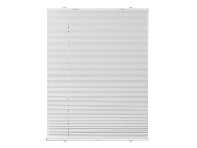 Stores plissés blancs pour fenêtres.