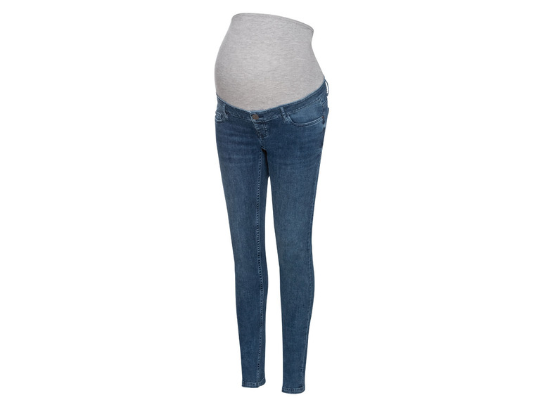 Jeans skinny bleu foncé pour femmes enceintes.