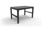 Une table rectangulaire noire avec un plateau en bois.
