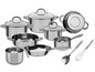 Un ensemble d'ustensiles de cuisine avec des casseroles, une passoire vapeur et des accessoires.