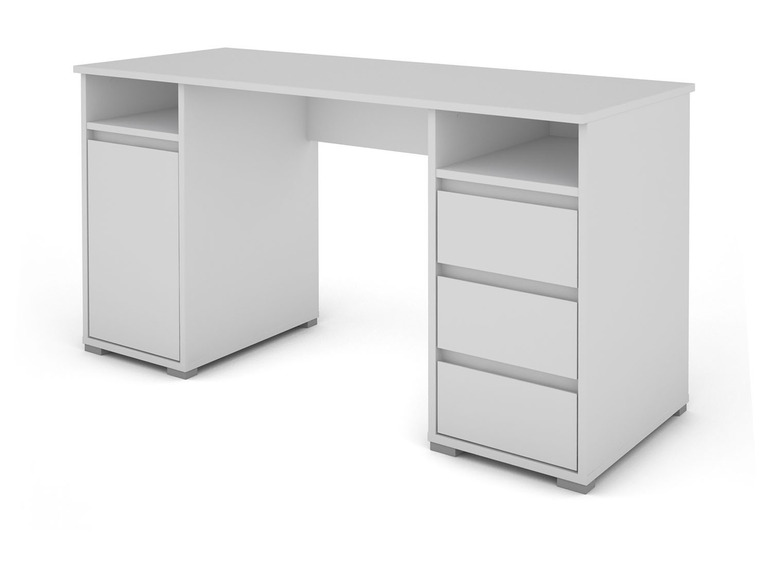 Bureau blanc avec tiroirs et armoire