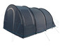 Une tente grise avec des accents bleus, idéale pour le camping.
