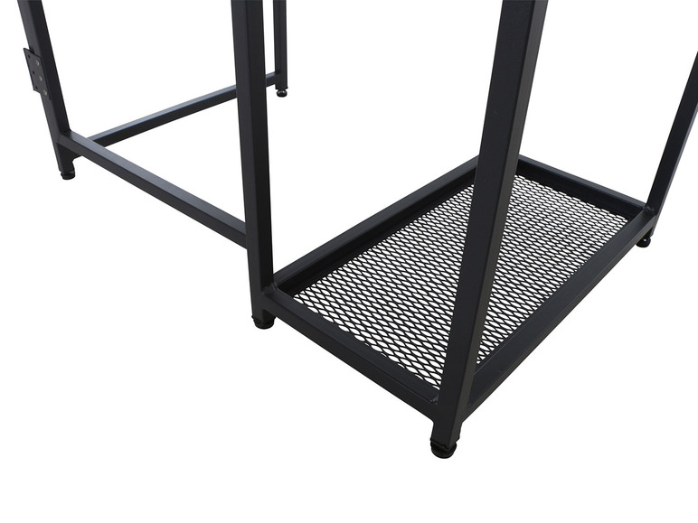 Étagère en métal noir avec une étagère en grille.