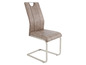 Une chaise de salle à manger de couleur beige clair avec un piétement en métal.