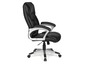 Chaise de bureau noire avec accoudoirs et roulettes.