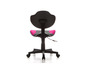 Chaise de bureau noire avec assise rose et roulettes