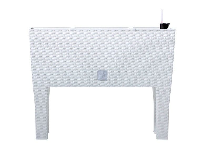 Jardinière blanche avec réservoir d'eau intégré pour balcon ou terrasse.