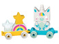 Un train LEGO DUPLO avec une licorne et des étoiles.