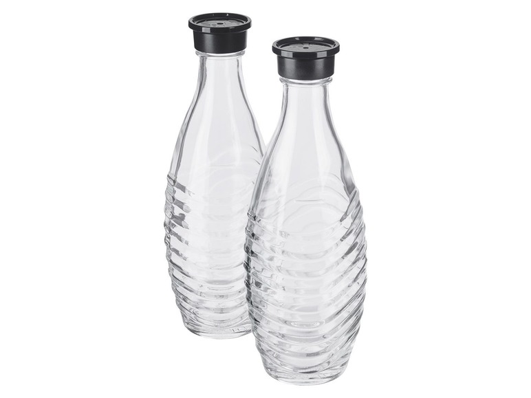 Deux bouteilles en verre avec des bouchons noirs