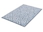 Un tapis de bain bleu avec un motif géométrique.