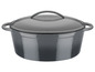 Cocotte en fonte grise avec couvercle.