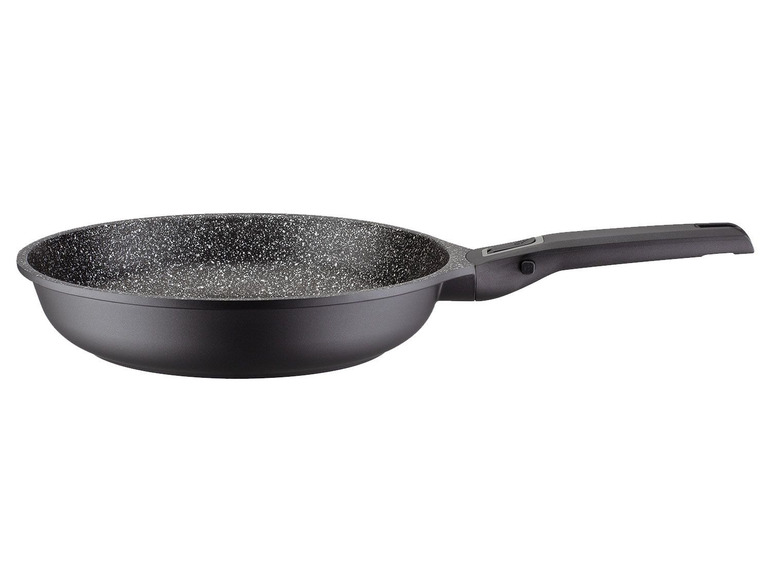 Une poêle noire avec un revêtement en granit.