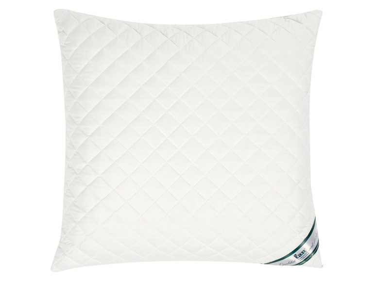 Un oreiller blanc matelassé avec la marque 'Sana'