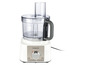 Un robot culinaire Kenwood blanc avec un bol en verre.
