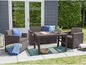 Ensemble de jardin avec deux chaises et une table en imitation rotin.