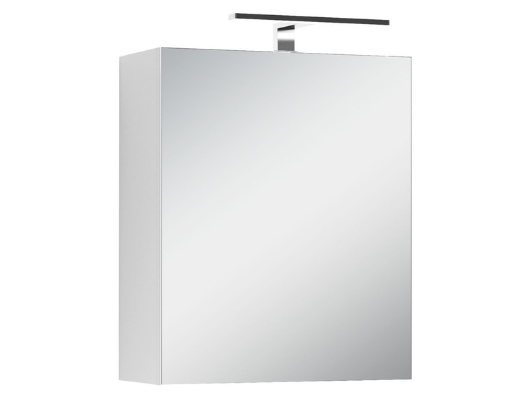 Une armoire de salle de bain avec miroir et éclairage.