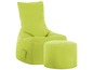 Un fauteuil beanbag vert avec un repose-pieds assorti.
