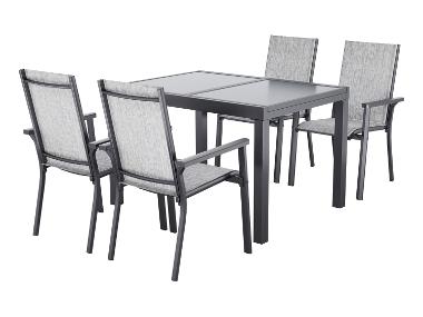 LIVARNO® Table de jardin + Lot de 4 fauteuils en aluminium Houston