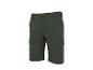 Shorts cargo vert foncé avec poches latérales et bouton marron.