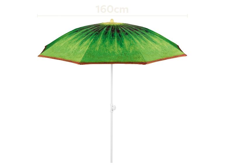 Parasol de plage vert motif kiwi, 160 cm de large.