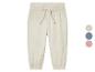 Pantalons bébé en gaze de coton, coloris beige, bleu et rose.