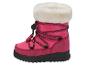 Bottes d'hiver roses pour enfants avec bordure en fausse fourrure blanche et lacets noirs.