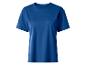 T-shirt bleu à manches courtes pour femme sur fond blanc.
